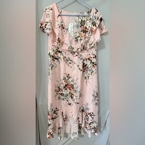 NWT  Rosegal Hi/low pink floral dress. Butterfly sleeves. 2 avail - 14/L & 16/1X